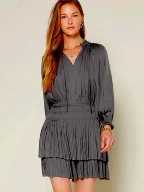 Current Air Pleated Ruffle-Trim dress
